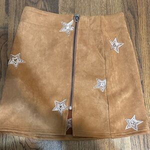 Tan Suede Star-Embroidered Mini Skirt